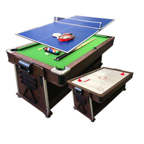 4 in 1 - 7Ft Green Pool Table + Air Hockey + Tennis Table Tennis + Dinner table