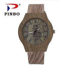 Pinbo Classical Bamboo Wooden Watch Leather Band