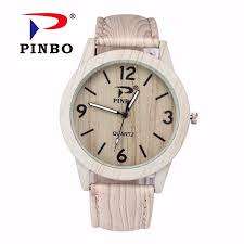 Pinbo Classical Bamboo Wooden Watch Leather Band