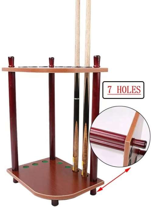 Wooden Pool Cue Holder Snooker Rack Shelf - for 7 Pool Cues for Clubs and Pool Players