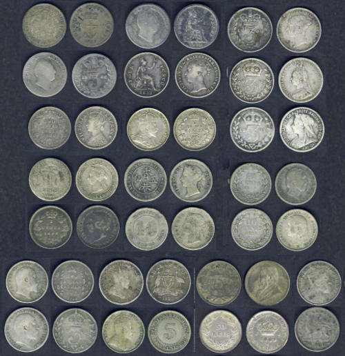 Twenty-Two (22) SILVER Tickies (Victorian, ZAR, Edwardian etc. from 1822 to 1910) Bid per coin
