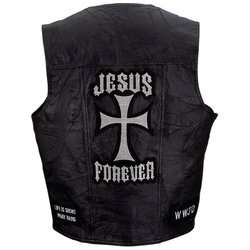 Genuine Leather Bikers Vest with 6 Christian Patches- XL