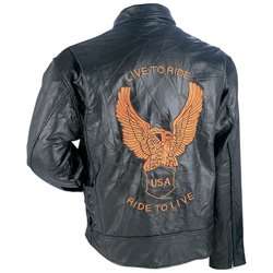 Italian Rock Design Genuine Patch Leather Bikers Jacket with Embroidered Eagle Patch- Medium