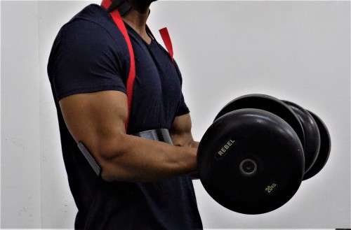 Bicep Isolater black with Red adjustable straps