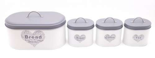Bread bin oval + tea-coffee-sugar canisters (white)