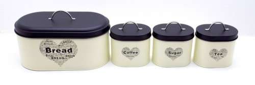 Bread bin oval + tea-coffee-sugar canisters (cream)