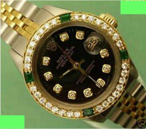 Stunning Ladies Rolex Gold Diamond Emerald Datejust Watch R1 NO RESERVE