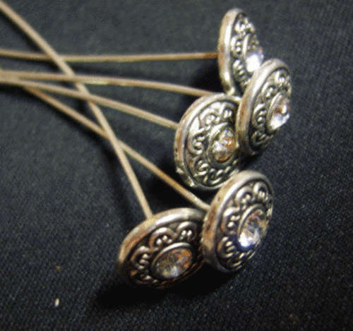 Nickle Pin with Clear Rhinestone Inlay, 10mm disc, 50mm pin - Pack of 5.