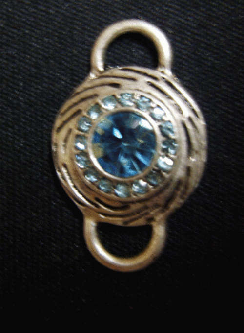 Silver Metal Connector with Blue Rhinestone Inlay, 24mm x 14mm - Sold Individually.