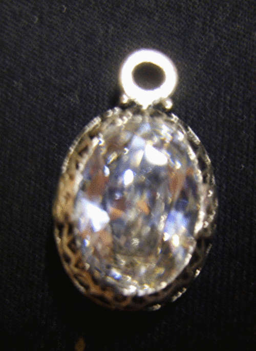 Silver Alloy Pendant with Clear Rhinestone, 23mm x 14mm - Sold Individually.