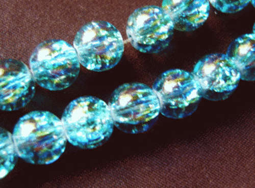 Clear Crackle With Blue and Green Stripes, 10mm - Per String (+/- 85 Beads)