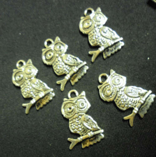 Nickle Owl Charms,22mm x 14mm - Pack of 5.