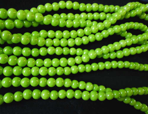 Lime Green Opaque Glass Rounds  , 4mm - Per String of +/- 200.
