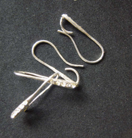 BARGAIN BIN:Silver Tone Earring Wires with Clear Rhinestone Inlay,21mm x 10mm - Per Pack of 4!
