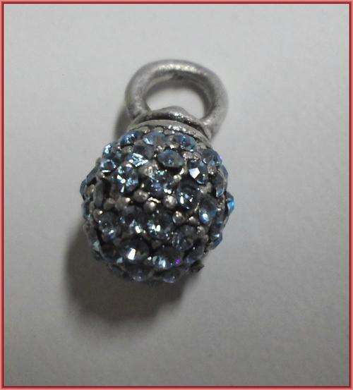 Antique Silver Pendant ,Blue Rhinestone Inlay, 20mm x 10mm - Sold Individually.