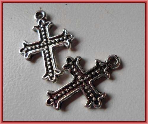 Nickle Cross Charm, 24mm x 17mm - Pack of 5.