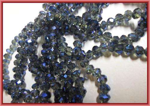 Clear/Blue Glass Facet Rondelles, 4mm - Per string. (+/- 145 Rondelles)