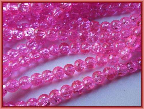 Pink Crackle Glass Rounds, 6mm - String of +/-150.