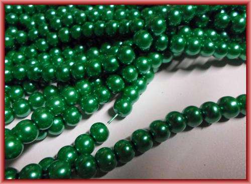Green Glass Pearls, 8mm - String of +/-100.