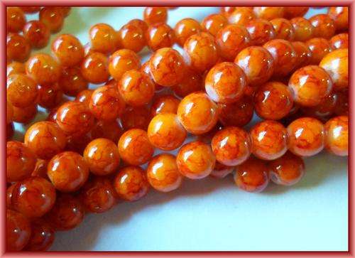Orange Marble Glass Rounds  , 6mm - Per String of +/- 150.