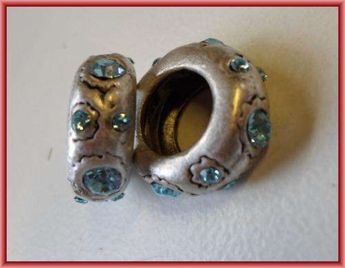Spacer with Blue Rhinestone, 17mm - Sold Individually.