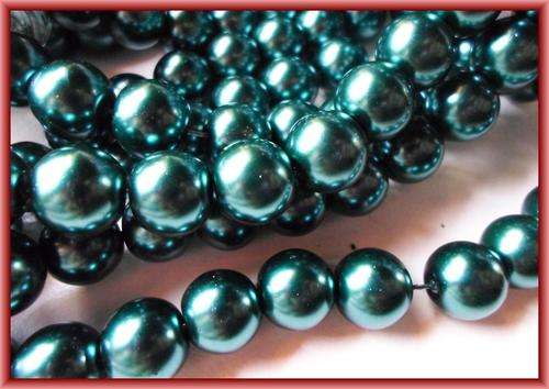 Sea Green Glass Pearls, 12mm - String of +/-70.