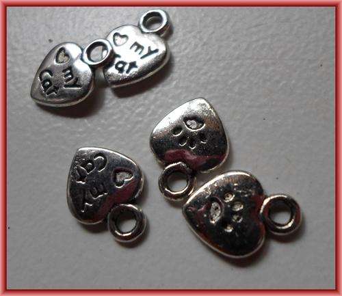 Nickle Heart Charm, 12mm x 9mm - Pack of 10.