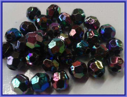 Acrylic Black Facet Rounds with AB, 8mm - Per Pack of 20.