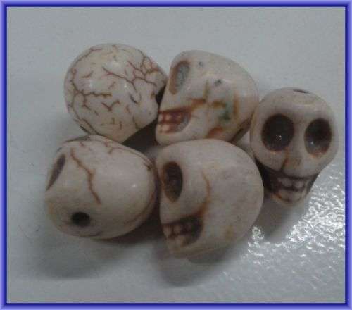White Turquoise Skulls, 12mm x 9mm - Pack of 5.