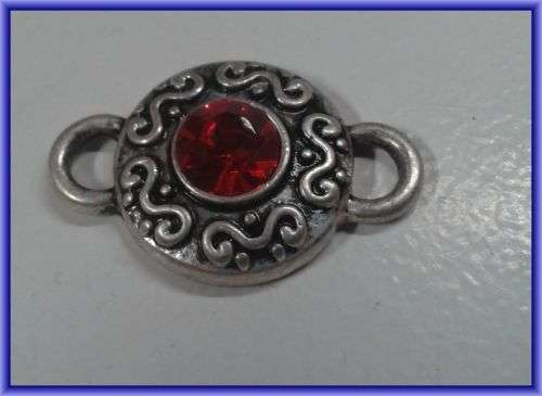 SPRING SALE!! Nickle Connector With Red Rhinestone, 23mm x 12mm - Sold Individually.