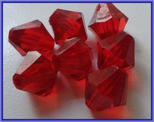 Acrylic Red Facet Bicone, 12mm x 13mm - Pack of 20.