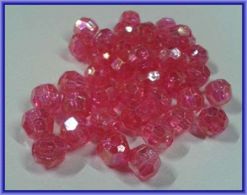 Acrylic Cherise Facet Rounds with AB, 7mm - Per Pack of 30.