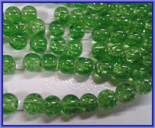 Green Crackle Glass Rounds, 6mm - Per String.