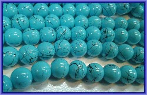 Blue Marble Glass Rounds, 8mm  - Per String (+/- 100)