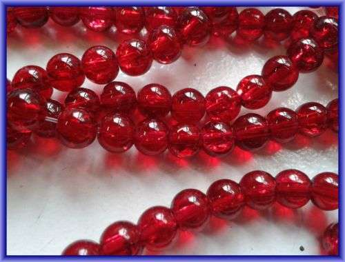 Red Crackle Glass Rounds, 6mm - Per String.