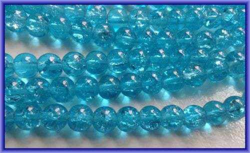 Blue Crackle Glass Rounds, 6mm - Per String.