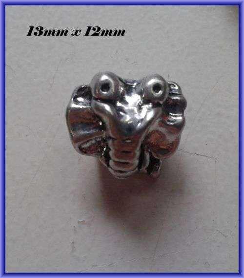 Elephant Metal Bead, 13mm x 12mm - Pack of 5.