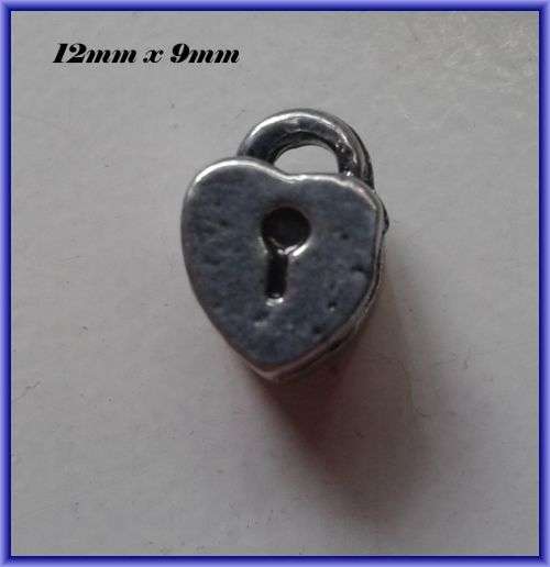 Heart Lock  Metal Bead, 12mm x 9mm - Pack of 5.