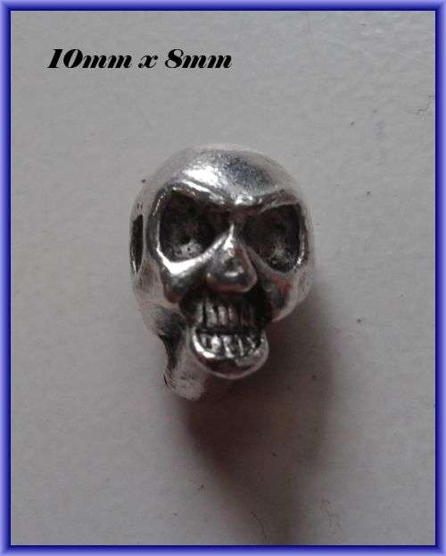 Skull Metal Bead, 10mm x 8mm - Pack of 5.