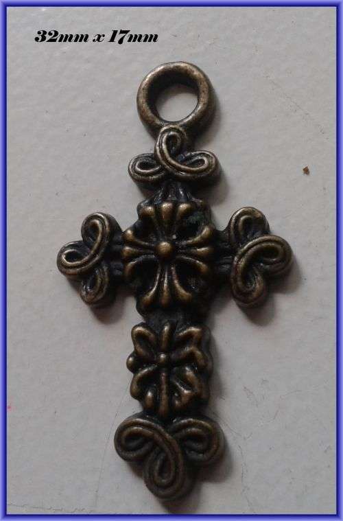Cross Bronze Charm, 32mm x 17mm  - Pack of 5.