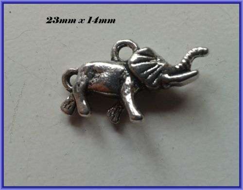 Elephant Charm, 23mm x 14mm  - Pack of 3.