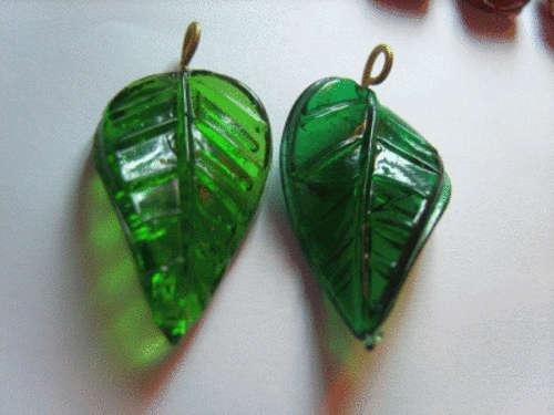 Emerald Green Indian Glass Leaf Pendant - Sold individually.