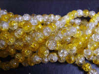 YELLOW / CLEAR CRACKLE GLASS , 8mm - PER STRING ( +/- 52 per string)