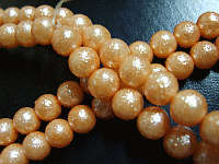 PEACH TEXTURED GLASS PEARLS, 8mm - PER STRING ( +/- 52 per string)