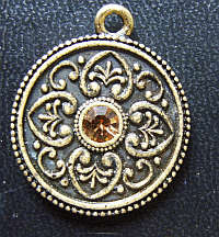 30mm Bronze Metal Pendant With Topaz Rhinestone Inlay - Sold Individually.