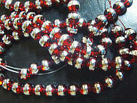 Red Glass Rounds With Silver Stripe , 8mm - Pack of 20.