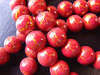 Fuschia / Gold Glass Rounds, 12mm - Pack of 10.