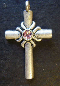 Silver Metal Pendant Cross With Rhinestone Inlay, 33mm X 22mm.