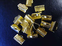 Gold Tone Leather Crimps, 10mm - Pack of 20.