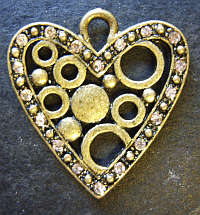 Bronze Pendant Heart with Rhinestone Inlay - Sold Individually.